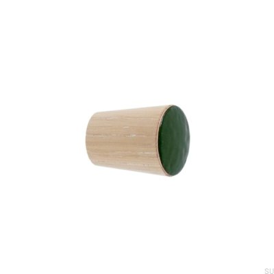 Bouton de meuble simple cône bois émaillé vert foncé huile blanc