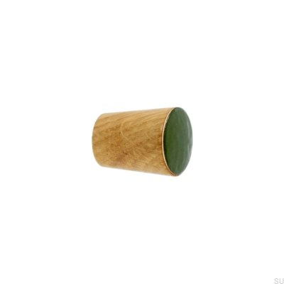 Bouton de meuble simple cône bois émaillé vert foncé huile incolore semi-mat