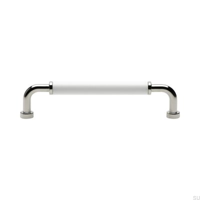 Poignée de meuble longue Brohult M 128 Nickel poli avec blanc