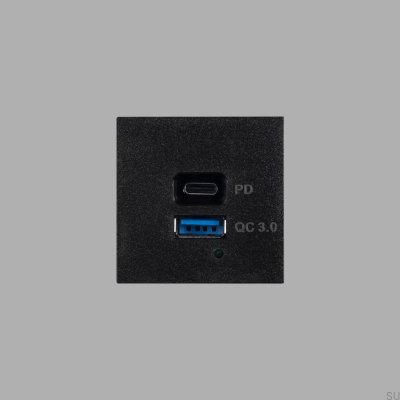 Module de charge rapide USB A+C en acier noir, conforme aux normes européennes