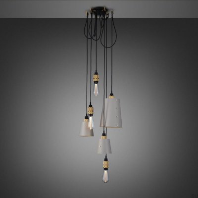 Lustre avec abat-jour 6.0, suspendu 2 m, acier gris avec laiton