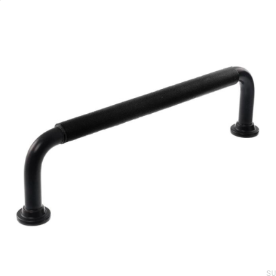 Poignée de meuble oblongue LS 1353 128 Noir avec Cuir Noir