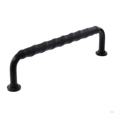 Poignée de meuble oblongue LL 1353 128 Noir avec Cuir Noir