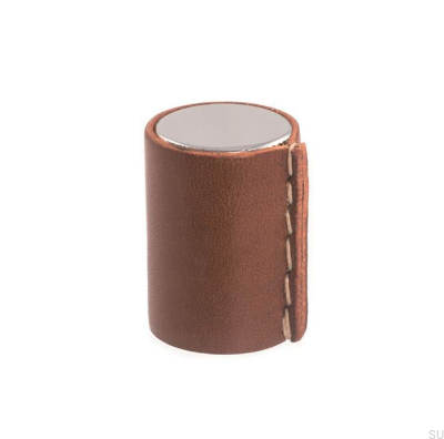 Bouton de meuble 0132 Chrome poli avec cuir marron