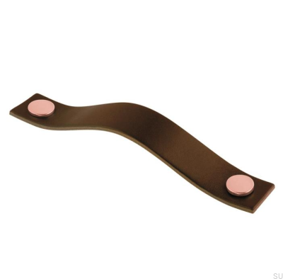 Poignée de meuble allongée 0156L Cuir Marron avec Cuivre