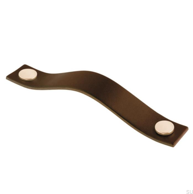 Poignée de meuble oblongue 0156L Cuir Marron avec Doré