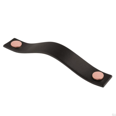 Poignée de meuble allongée 0156L Cuir Noir avec Cuivre