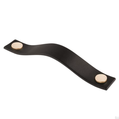 Poignée de meuble allongée 0156L Cuir Noir avec Doré