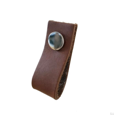 Poignée de meuble Loop Cuir Marron avec Chrome