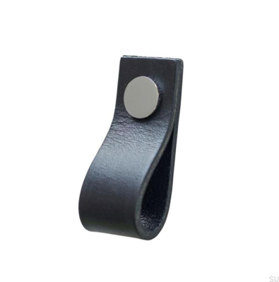 Poignée de meuble Loop Cuir Noir avec Chrome