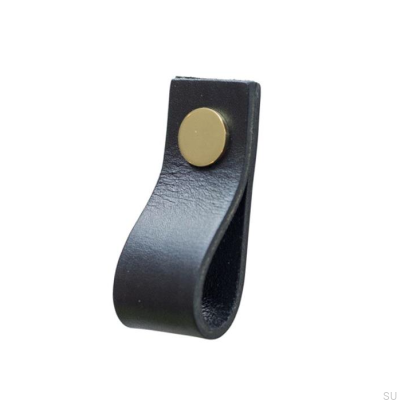 Poignée de meuble Loop Cuir Noir avec Or