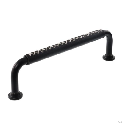 Poignée de meuble longitudinale LX 1353 96 Noir avec Cuir Noir