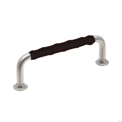 Poignée de meuble oblongue LL 1353 96 Nickel Brossé et Cuir Noir