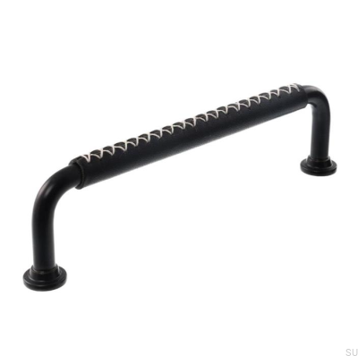 Poignée de meuble longitudinale LX 1353 128 Noir avec Cuir Noir