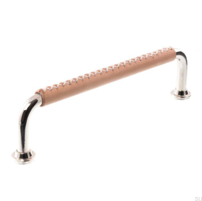 Poignée de meuble allongée 1353 128 Nickel poli avec cuir