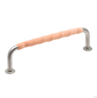 Poignée de meuble allongée 1353 128 Nickel brossé avec cuir