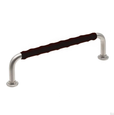 Poignée de meuble allongée 1353 128 Nickel brossé avec cuir noir
