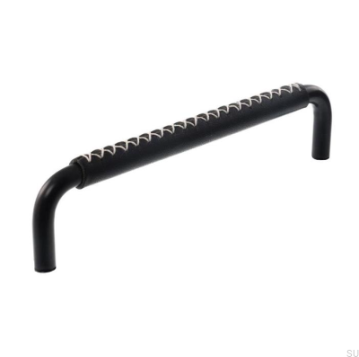 Poignée de meuble oblongue 7353 96 Noir avec Cuir Noir
