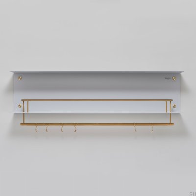 Étagère avec cintres, cintres en acier gris avec laiton