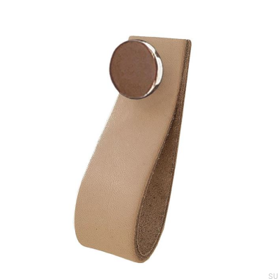 Poignée de meuble Loop 80 en cuir avec argent poli