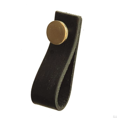 Poignée de meuble Loop 80 Cuir Noir avec Or