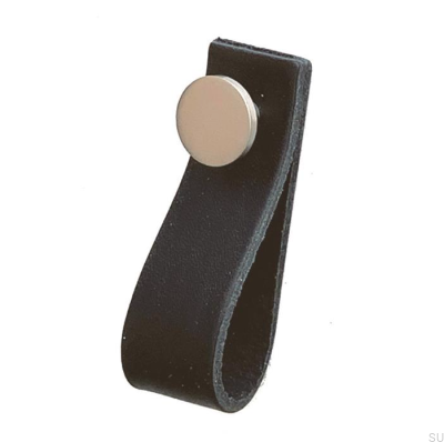 Poignée de meuble Loop 80 Cuir Noir avec Argent Brossé