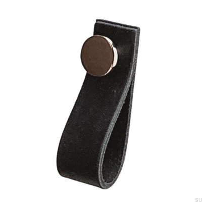 Poignée de meuble Loop 80 Cuir Noir avec Argent Poli