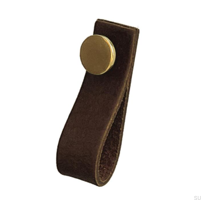 Poignée de meuble Loop 80 Cuir Marron avec Or