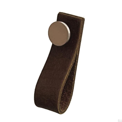 Poignée de meuble Loop 80 Cuir Marron avec Argent Brossé