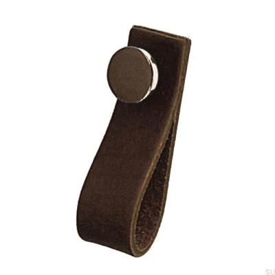 Poignée de meuble Loop 80 Cuir Marron avec Argent Poli