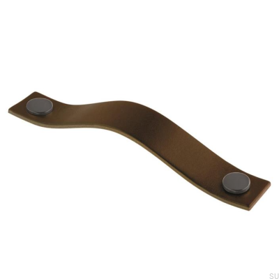 Poignée de meuble oblongue 0156L 128 Cuir Marron avec Noir