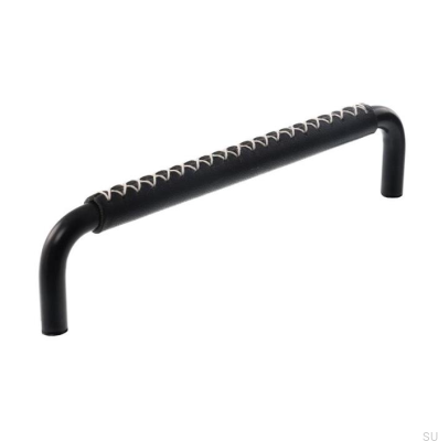 Poignée de meuble allongée 7353 128 Noir mat avec cuir noir