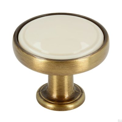 Bouton de Meuble 1971 30 Bronze Antique avec Beige