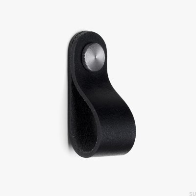 Bouton de meuble en cuir noir avec argent
