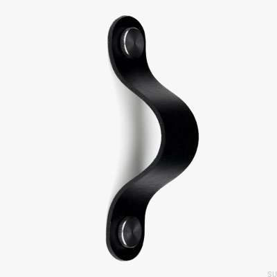Poignée de meuble allongée Pin-Pin Cuir noir avec argent