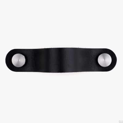 Poignée de meuble allongée Pin-Pin Cuir noir avec argent