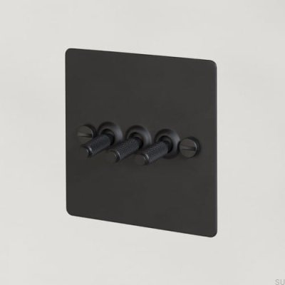 Interrupteur triple croix 3G en acier noir, norme britannique