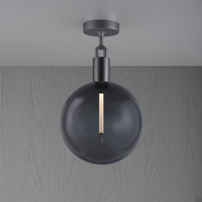 Plafonnier en acier gris anthracite à fourche en forme de L avec abat-jour fumé