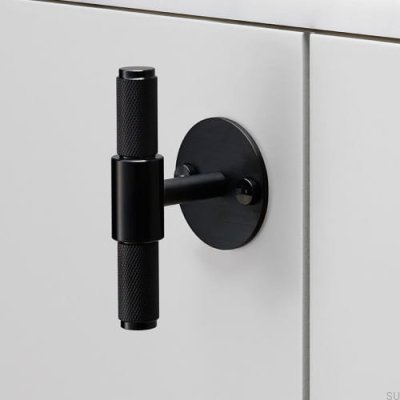 Poignée de meuble en T avec plaque transversale, acier noir 95