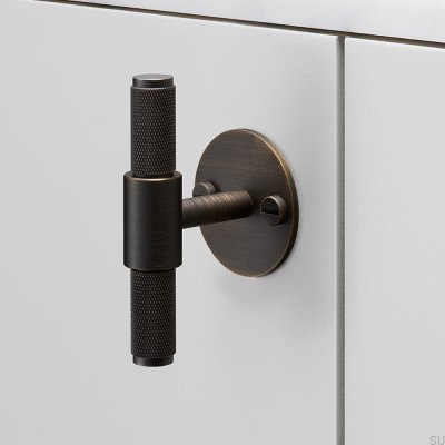 Poignée de meuble en T avec plaque transversale, laiton 95, bronze brûlé