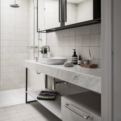 Poignée de meuble longue avec plaque en croix, acier noir 125