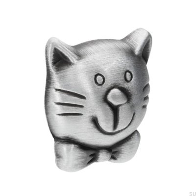 Bouton de Meuble Chat 1886 Argent Antique