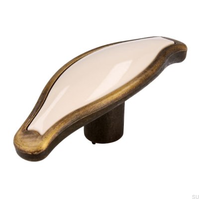 Bouton de Meuble 1889 Bronze Antique avec Beige