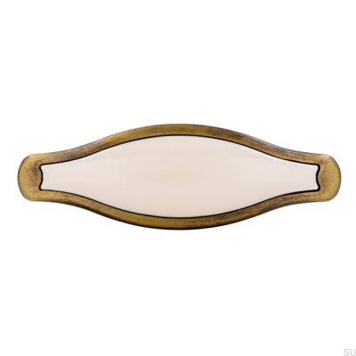 Bouton de Meuble 1889 Bronze Antique avec Beige