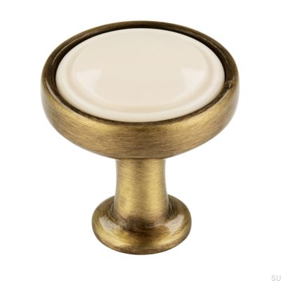 Bouton de Meuble 1971 23 Bronze Antique avec Beige