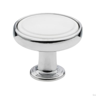 Bouton de Meuble 1971 30 Argent Poli avec Blanc