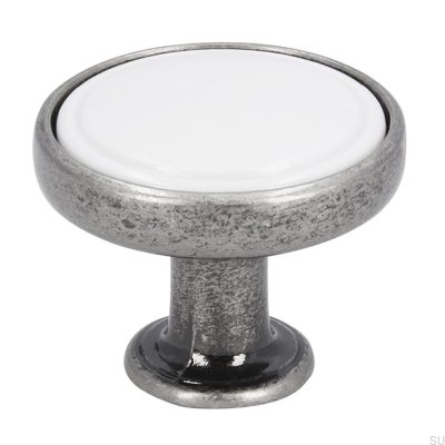 Bouton de meuble 1971 30 argent antique avec blanc