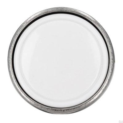 Bouton de meuble 1971 30 argent antique avec blanc