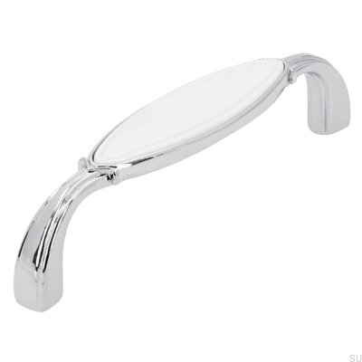 Poignée de meuble allongée 1973 96 Chrome Poli avec Blanc