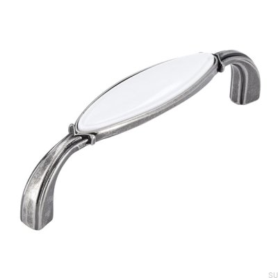 Poignée de meuble allongée 1973 96 Argent Antique avec Blanc